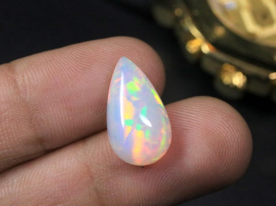 Natural Fire Ethiopian Opal Cabochon, 5.90 CT Pear Welo Opal Loose Gemstone for Jewelry