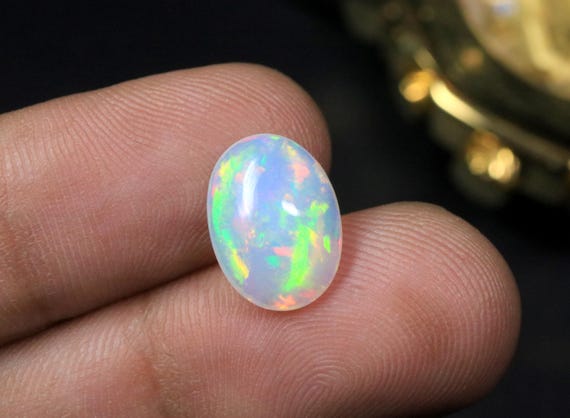 Natural Ethiopian Opal Oval Cabochon | Rainbow Fire Welo Opal Loose Gemstone (2.95 CT)