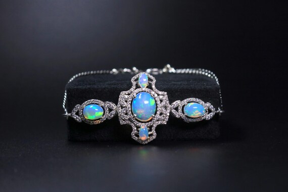 Natural Ethiopian Opal Bracelet, Sterling Silver Art Deco Filigree Wristlet, October Birthstone Anniversary Gift