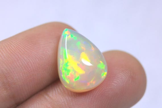 AAA Quality Pear Opal Cabochon: 7.95 Carat Natural Galaxy Fire Ethiopian Opal Jewelry Stone