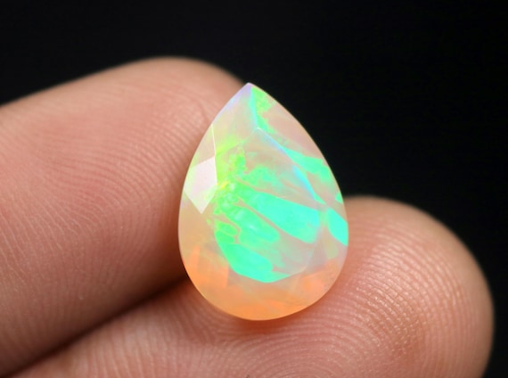 Rare Ethiopian Fire Opal Faceted Gemstone: 3.45 CT Pear Natural Welo Opal Loose Stone