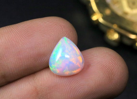 Natural Fire Ethiopian Opal Cabochon, 2.10 CT Heart Welo Opal Loose Gemstone for Ring