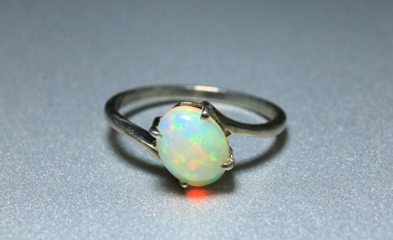 Natural Ethiopian Opal Ring, Sterling Silver Statement, October Birthstone Jewelry