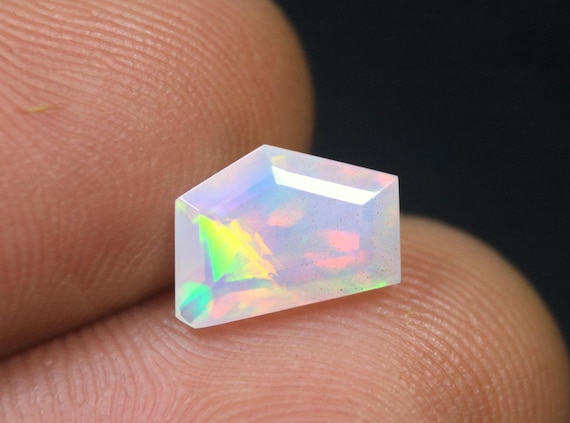 Rainbow Fire Opal Faceted, 1.20 CT, Fancy Ethiopian Opal Gemstone, 9.3x7x4 MM