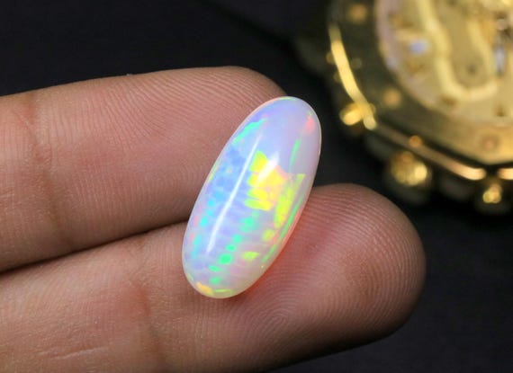 AAA Natural Oval White Opal Loose Gemstone, 6.00 Carat Honeycomb Ethiopian Opal Cabochon