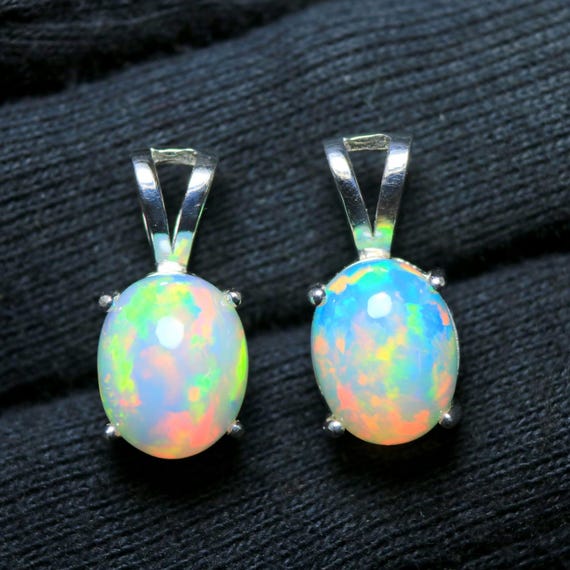 Ethiopian Opal Pendant: Oval Cabochon, 925 Sterling Silver, Statement Jewelry