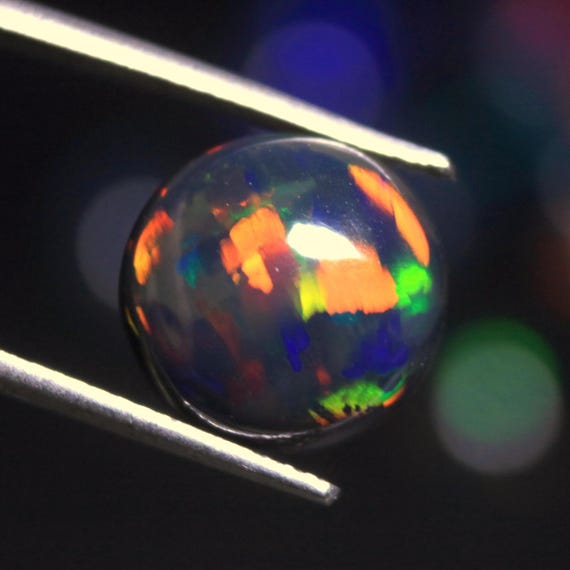 3.60 CT Round Black Ethiopian Opal Cabochon: Welo Fire Opal Gemstone