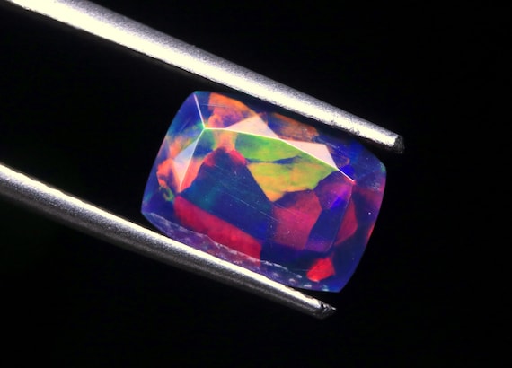 Genuine Black Opal Faceted Gemstone: 1.50 CT Multi Fire Opal, Natural Rainbow Jewelry Birthstone