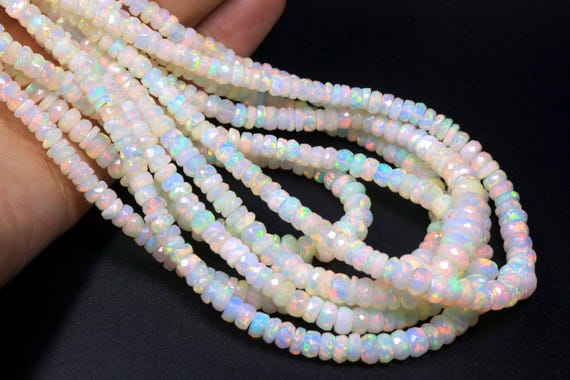 Natural White Ethiopian Opal Faceted Beads, Wholesale Lot, Fire Opal Rondelle Bead Strands (3-5mm)