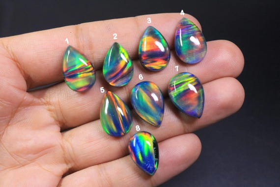 Aurora Opal Cabochon Loose Gemstone Lot, Black Rainbow Fire Opal Pear Cabs, Wholesale Supplies