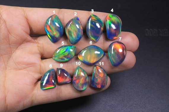 Aurora Opal Cabochon Lot, Synthetic Black Fire Opal, Mix Shape Gemstones (Hand Polished)