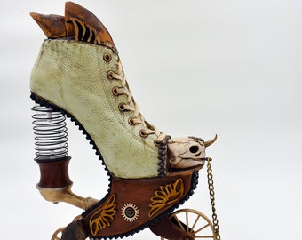 One of a Kind Steam Punk Surrealistic Turtle Skull Shoe Sculpture