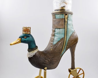 Victorian Era Inspired Steam Punk Duck Shoe Sculpture on Wheels