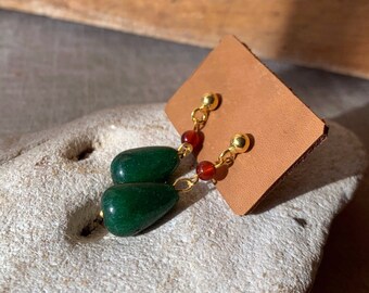 Howl's Gold Earrings Howl's Moving Castle Cosplay - Dark Jade and Garnet 24K Gold-Plated Silver Wizard Earrings