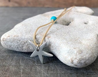 Silver Starfish Necklace - Sea Beach Summer Pendant - Adjustable