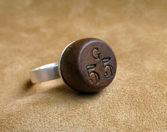 Bingo Ring - Antique Wooden Bingo Ball - Vintage Game Gambling - Sterling Silver Matt Mens