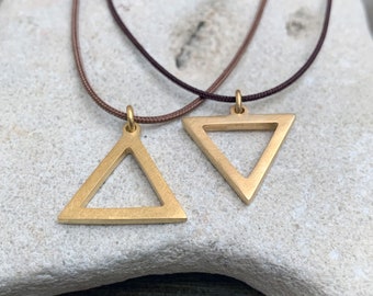 Gold Alchemy Symbols  - Earth Air Water Fire Sign Elements - Chunky Silver 24K Gold-Plated Pendant - Adjustable Lacing
