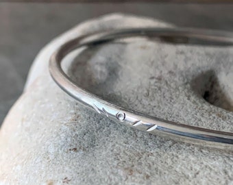 Mens Silver Bangle Bracelet - Thick Chased Embossed - Solid Sterling Silver