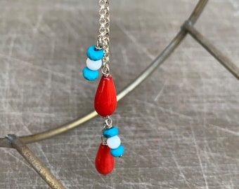 Single Summer Earring - Coral Turquoise Onyx Silver - Color Splash