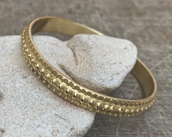 Thick Gold Bangle - Chunky Bronze Bangle - Embossed Wide Minimalist Geometric Beaded Textured Repousse by Kleo Xirou