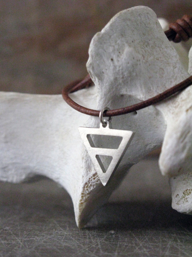 Earth Sign Silver Necklace Alchemy Symbol Capricorn Taurus Virgo Chunky Triangle Pendant Unisex image 6