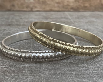 Thick Embossed Solid Sterling Silver Bracelet - Statement Stacking Beaded Textured by Kleo Xirou