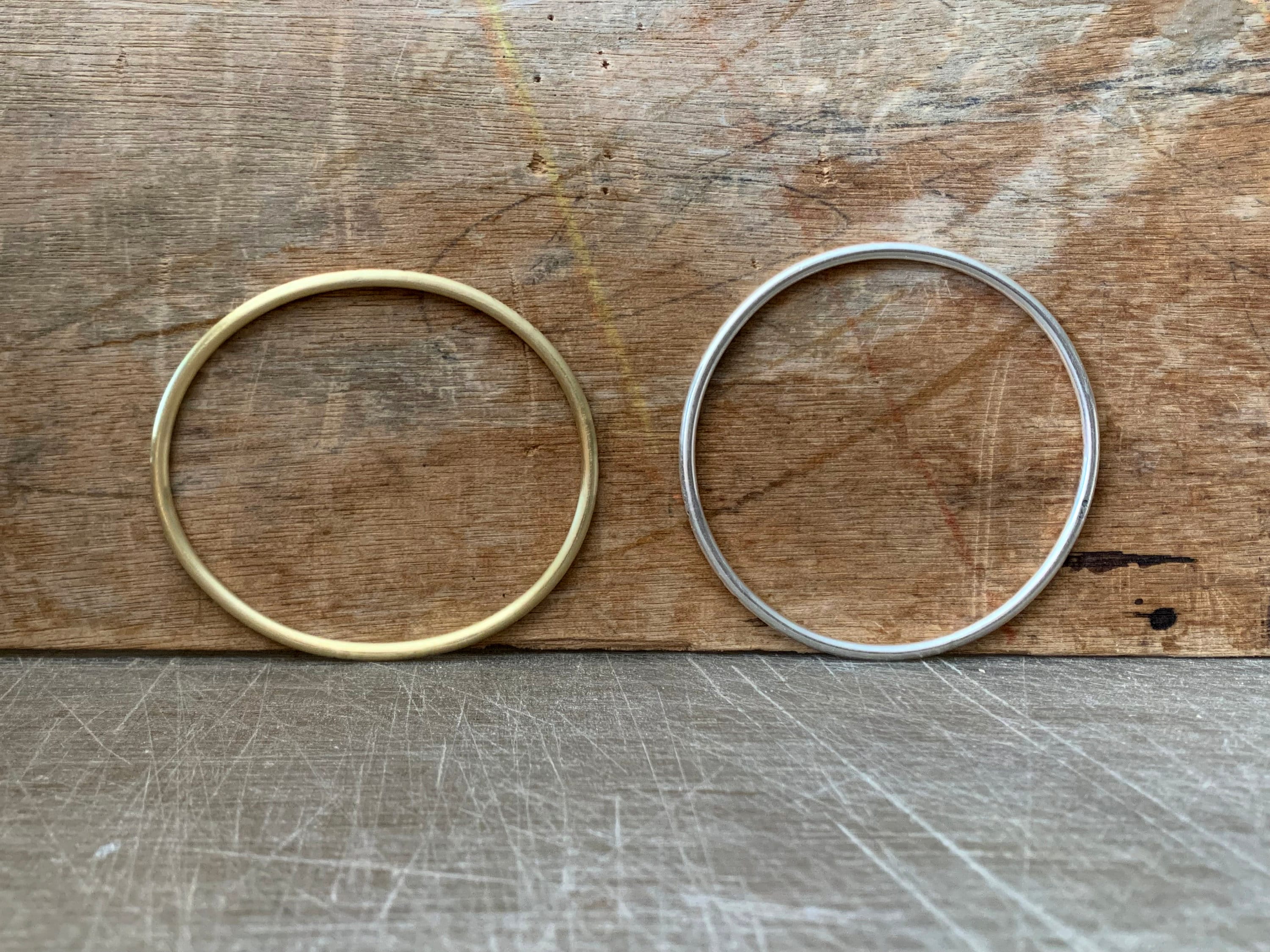 Oval Bangle Gold Bronze Bracelet - Thick Stacking Etched Folk Motif