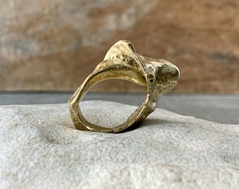 Shell Fossil Ring - Gold Chunky Solid Bronze Organic Statement Ring - Nature Sculptural