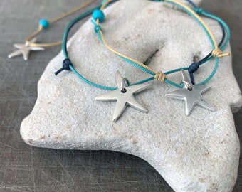 Silver Starfish Anklet - Sea Beach Summer Pendant - Adjustable Bracelet, Anklet or Necklace