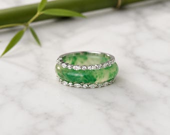 Natural Green Jade Ring, Statement Ring, Convertible Two-in-One Ring, 925 Sterling Silver , Lucky Jade Jewelry