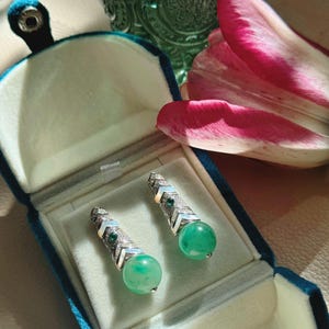 Imperial Green Jade Drop Earrings | 14mm Natural Jade with Mother-of-Pearl | 18K Gold Vermeil on Sterling Silver