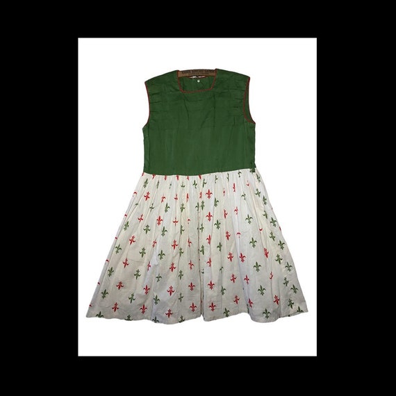 vintage handmade Girls dress Fleur-de-lis skirt g… - image 1