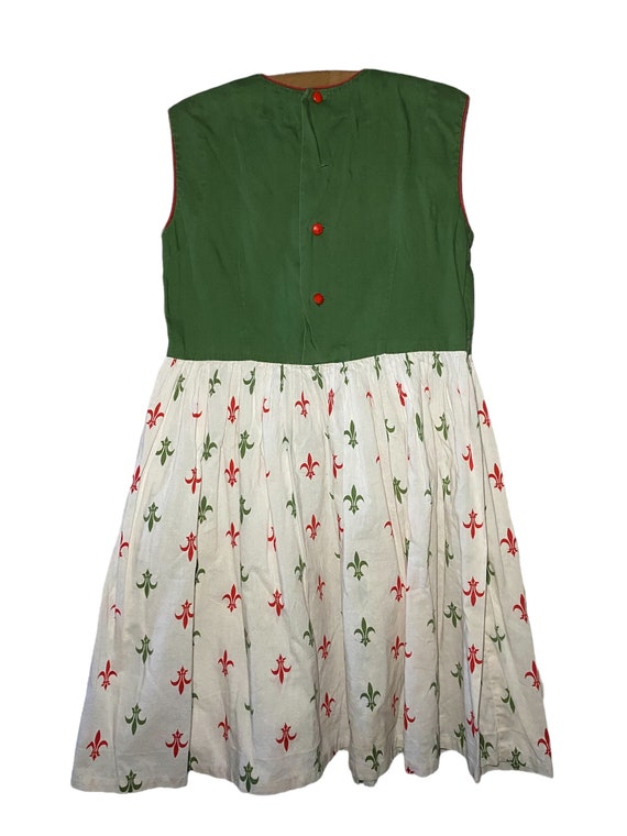 vintage handmade Girls dress Fleur-de-lis skirt g… - image 3