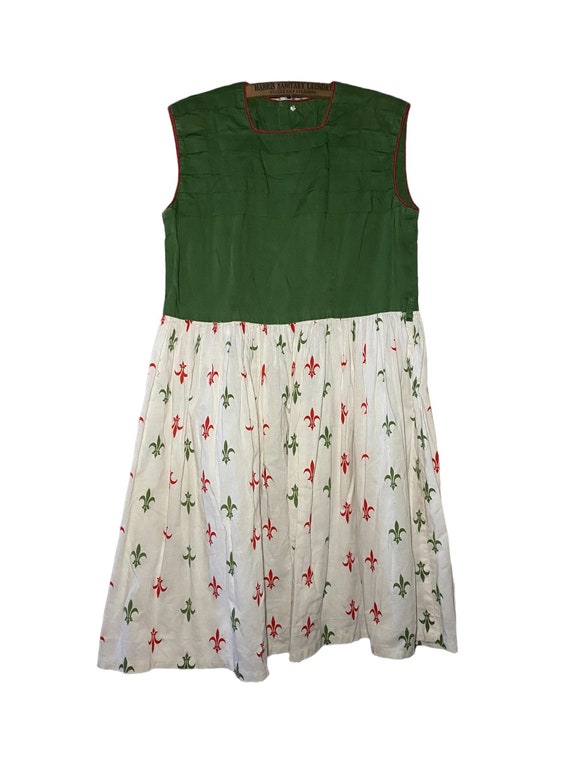 vintage handmade Girls dress Fleur-de-lis skirt g… - image 2