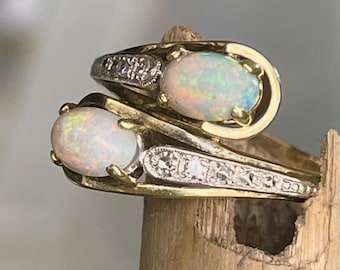 Vintage 14k Opalring, Doppelschlangenring Größe 29 cm. Freie Dimensionierung