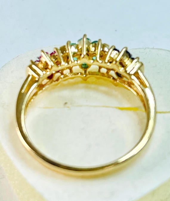 10k Solid Gold Ring, Ruby Sapphire Emerald Diamon… - image 6