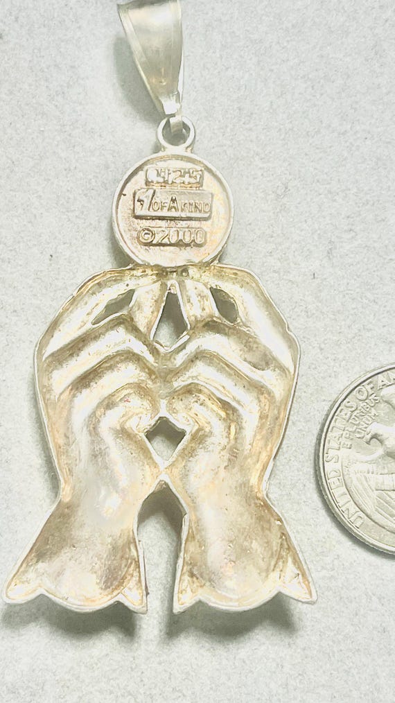 Solid Silver Praying Hands Holding Cross Pendant … - image 4