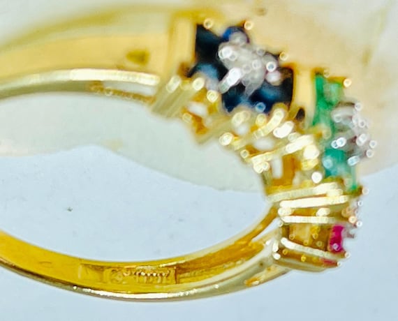 10k Solid Gold Ring, Ruby Sapphire Emerald Diamon… - image 7