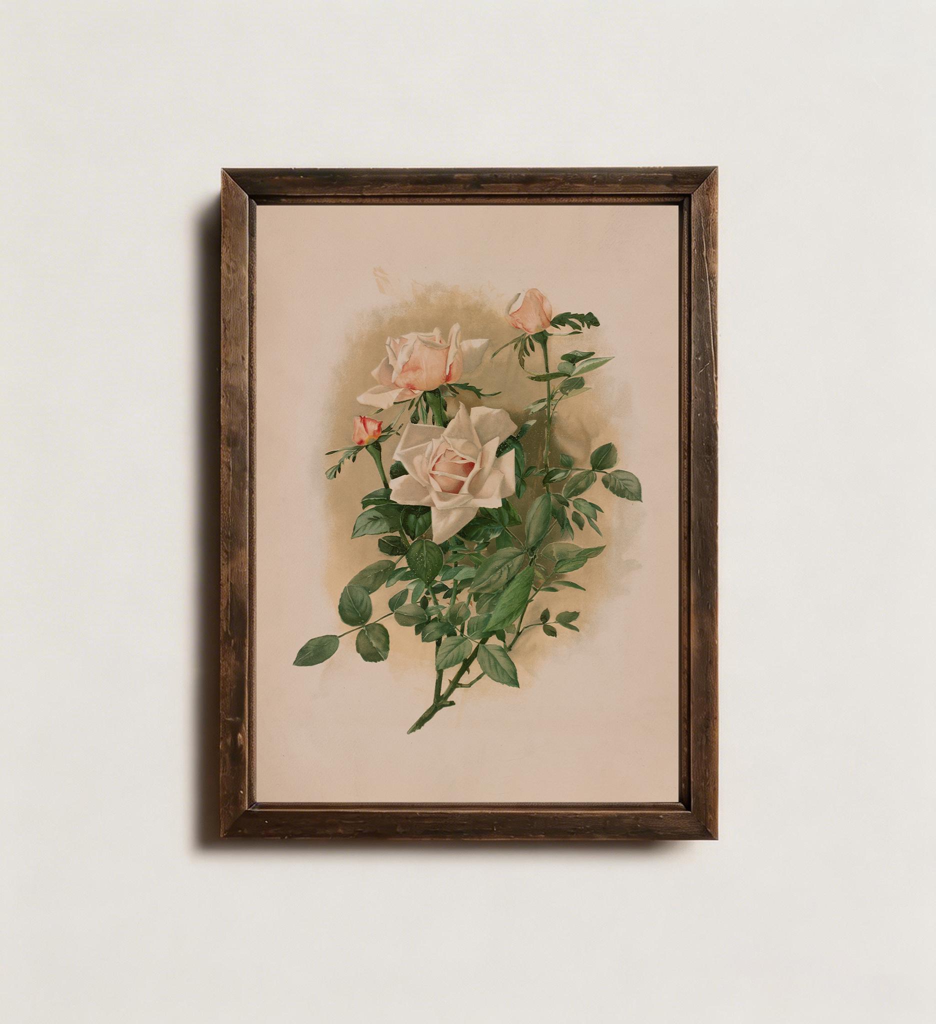 Vintage Pink Rose Wall Art Print, Victorian Floral Digital Download ...