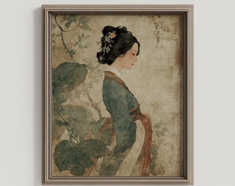Ming Dynasty Hanfu Silk Art Print: Elegant Asian Retro Decor (Digital Download)