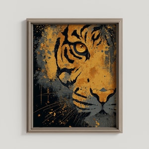 Retro Tiger Graphic Print: Bold Vintage Style Wall Art (Digital Download)