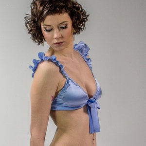 Venus: Silk Satin Bra with Bow and Frills. Removable Padding Available. image 1