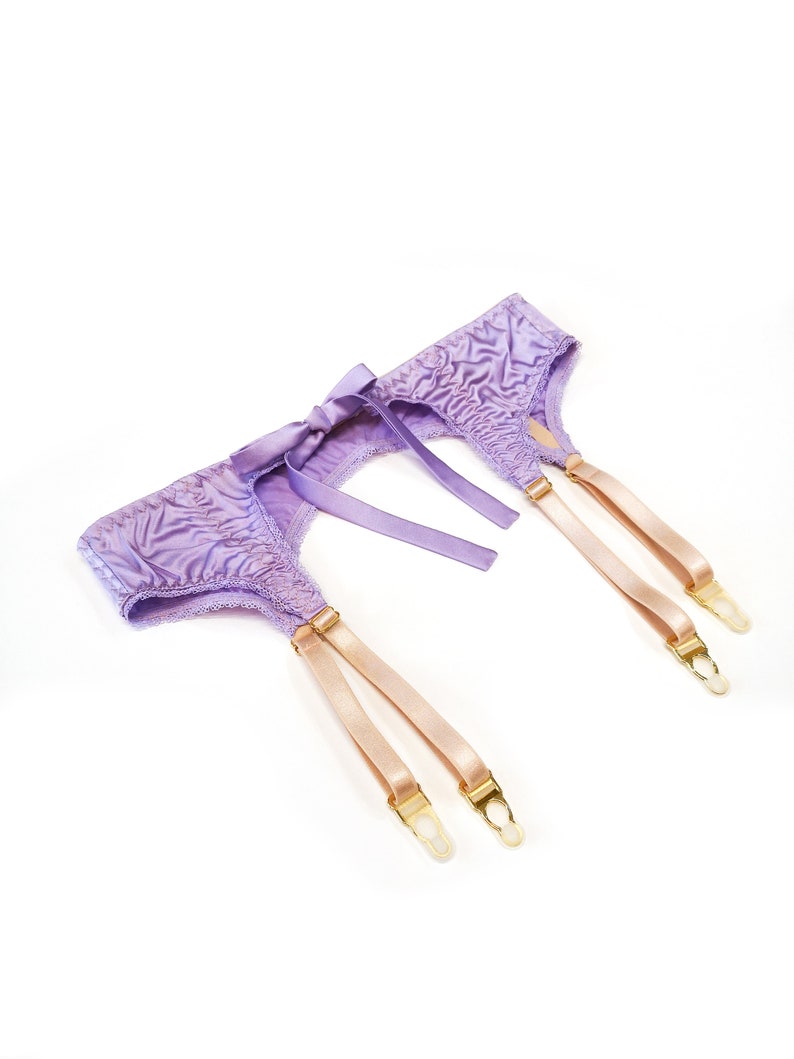 Freya: Silk Satin Suspender Belt bright lavender