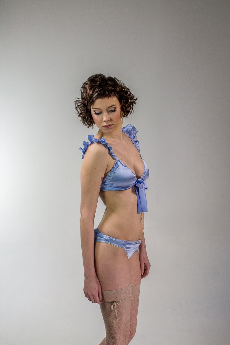 Venus: Silk Satin Bra with Bow and Frills. Removable Padding Available. image 1