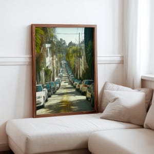Poster inspiré de Robert Bechtle - sérénité de la banlieue - impression photoréalisme de voitures anciennes - scène de quartier réaliste - photoréalisme moderne