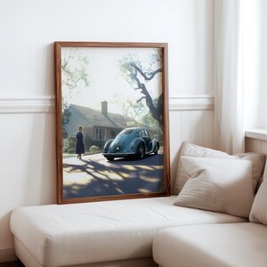 Poster inspiré de Robert Bechtle - sérénité de la banlieue - impression photoréalisme de voitures anciennes - scène de quartier réaliste - photoréalisme moderne