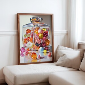 Roberto Bernardi inspiriertes Plakat - buntes buntes Bonbon Bonbonglas - Stillleben Wand Kunstdruck - Bernardi-inspirierter Druck - moderne Wanddekoration