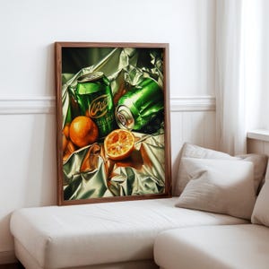"Pedro Campos Inspirierter Fotorealismus Druck - ""Hyperrealistische Objekt Poster"" - Moderne Realismus Wanddeko - Realistische Sodadose Obst Kunstdruck."