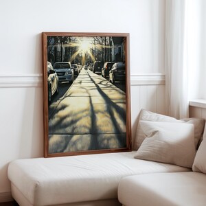 Poster inspiré de Robert Bechtle - sérénité de la banlieue - impression photoréalisme de voitures anciennes - scène de quartier réaliste - photoréalisme moderne