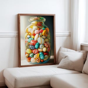 Roberto Bernardi inspiriertes Plakat - buntes buntes Bonbon Bonbonglas - Stillleben Wand Kunstdruck - Bernardi-inspirierter Druck - moderne Wanddekoration